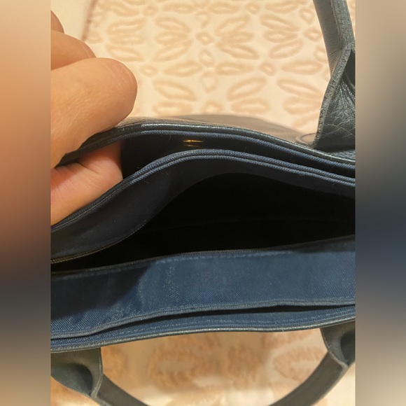 AUTHENTIC LONGCHAMP NAVY LEATHER SHOULDER/TOTE BAG WITH ZIPPER CLOSURE - Picture 7 of 16